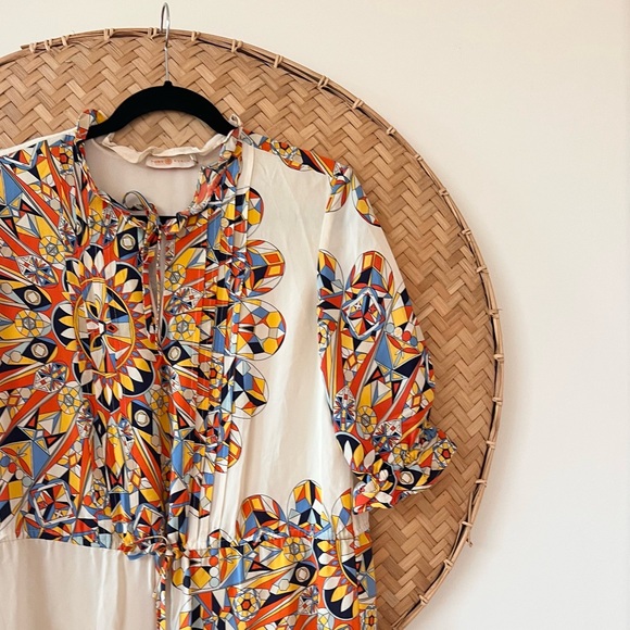 TORY BURCH ARABELLA BOHO BOHEMIAN PEASANT SILK DRESS SWEET TANGERINE EUC FLOWY - Picture 11 of 16